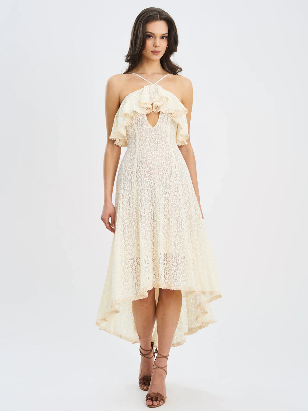 Idra Lace Trim Sleeveless Crochet Midi Trailing Dress