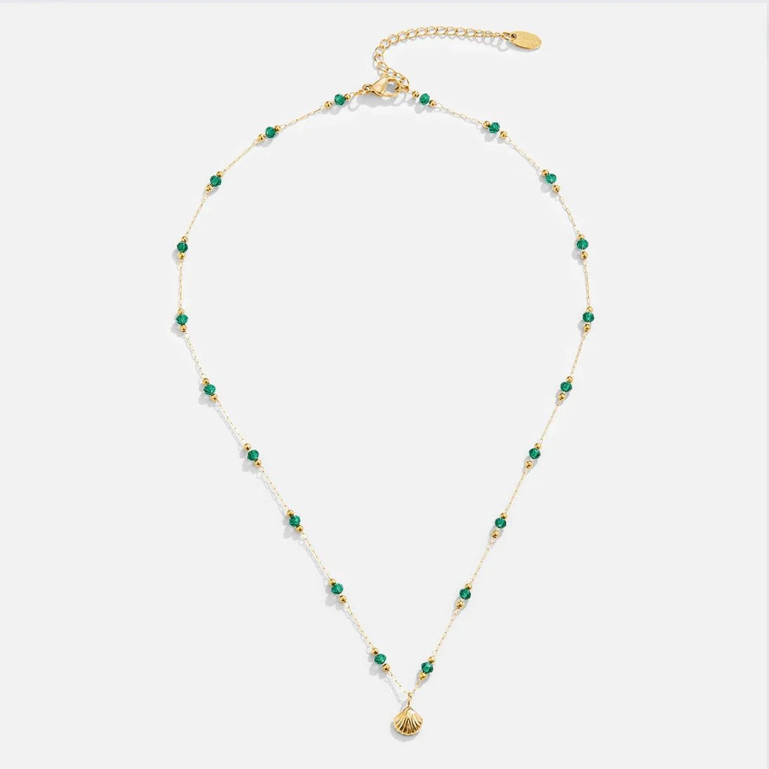 Vioraia Nerissa Gold Shell & Green Bead Necklace