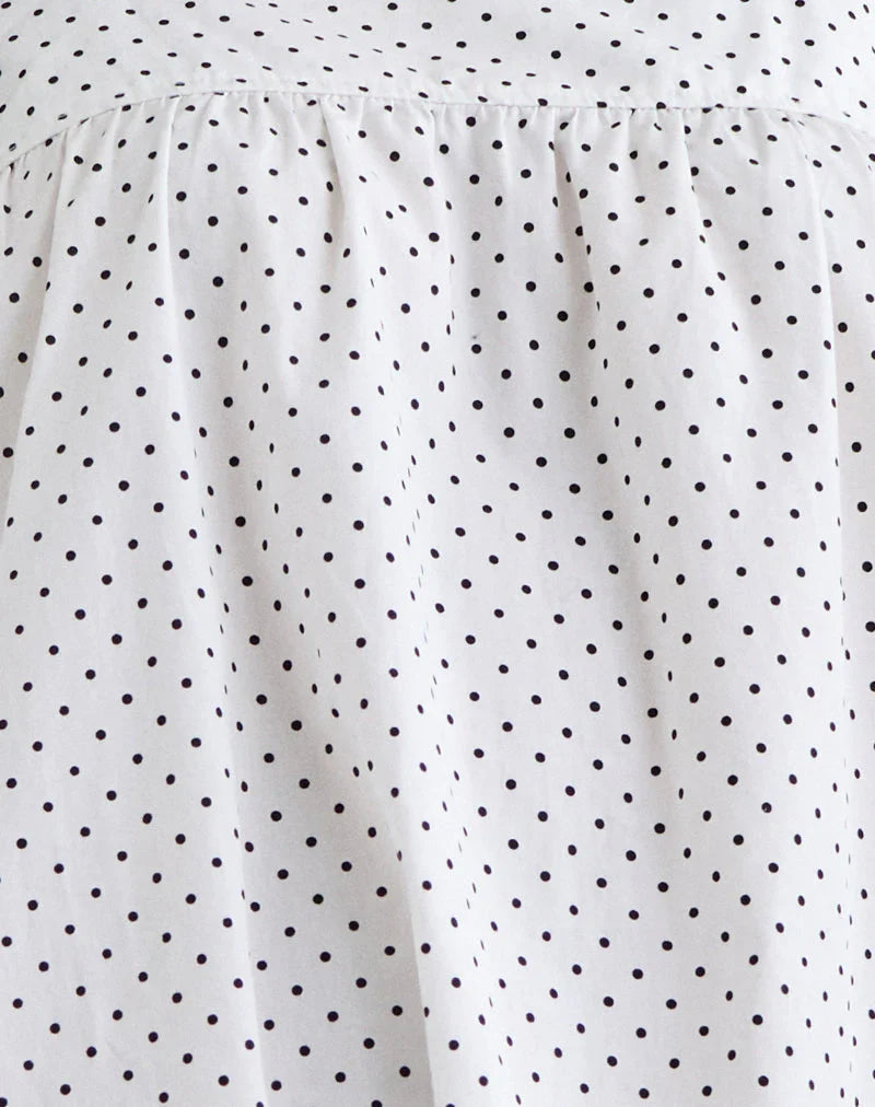 Sanaly Mini Dress in White with Black Micro Polka