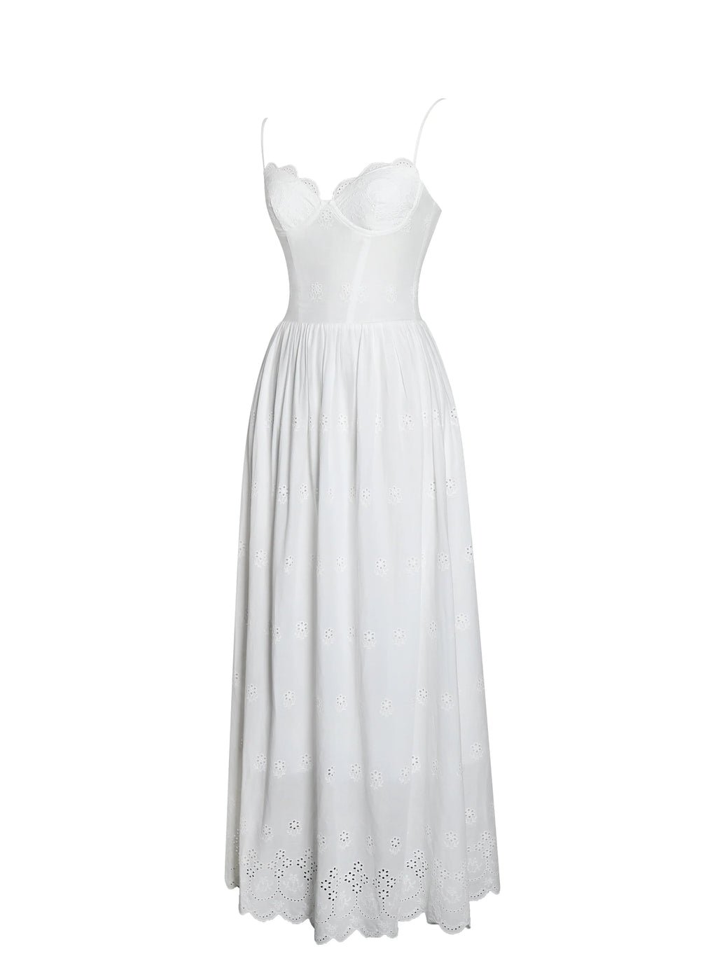 Oberon White Cotton Eyelet Lace-Up Back Maxi Dress