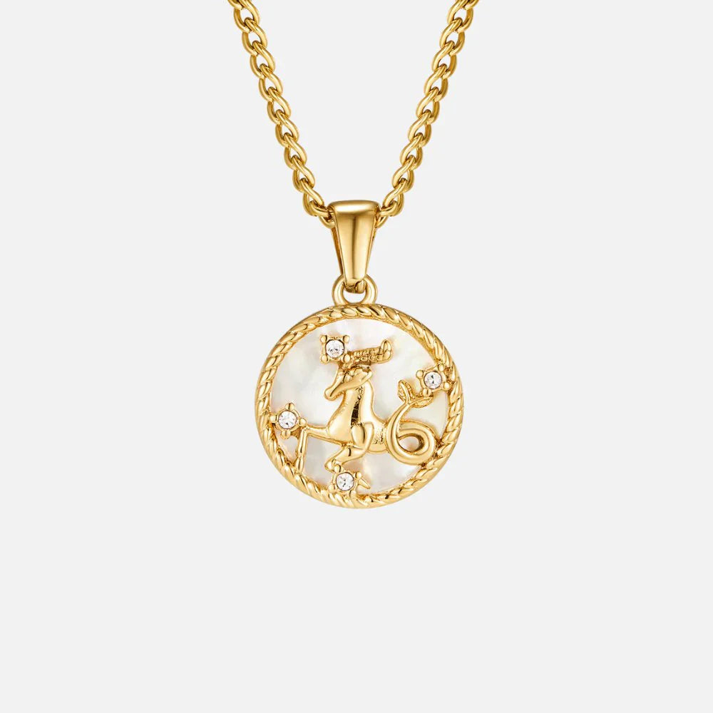 Vioraia White Shell Zodiac Coin Necklace