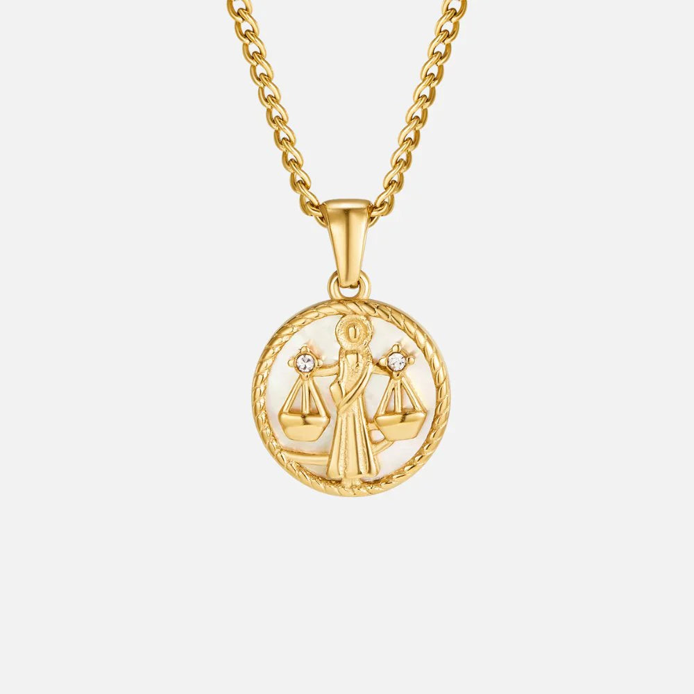 Vioraia White Shell Zodiac Coin Necklace