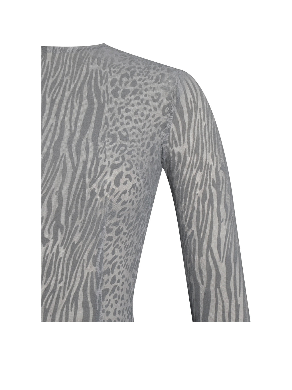 Waylynn Gray Animal Print Burnout Velvet Detail Mesh Backless Maxi Dress
