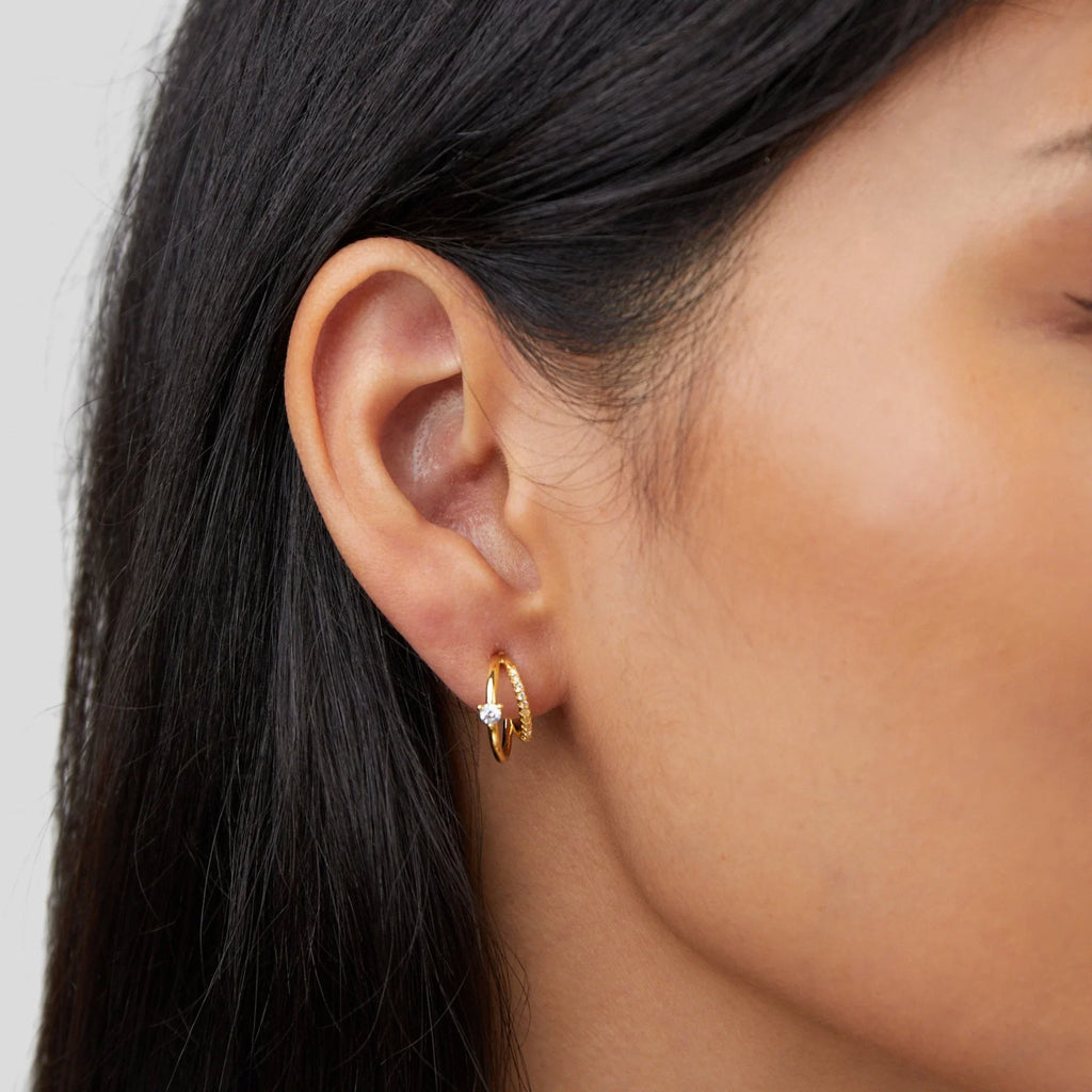 Vioraia Layered Crystal Gold Hoop Earrings