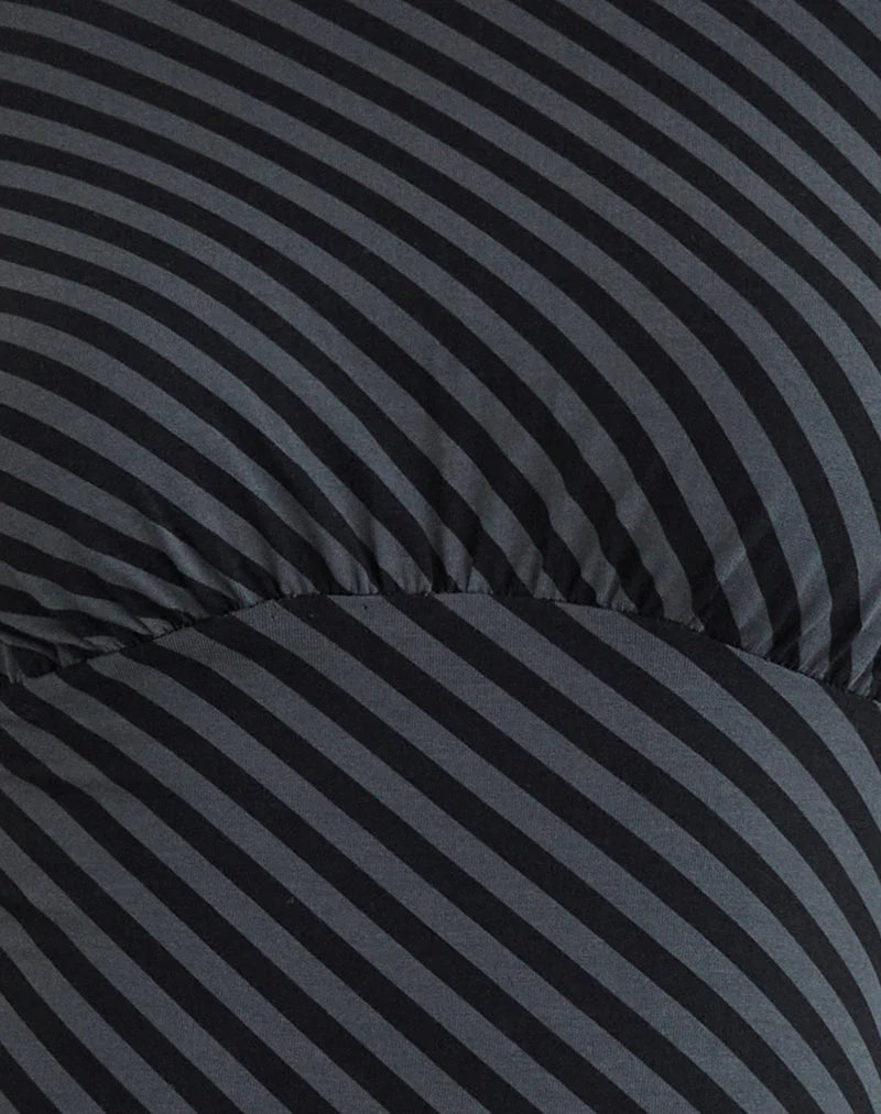 Hongsai Mini Dress in Oblique Stripe Ocean Storm