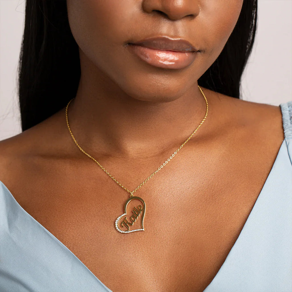 Vioraia Sparkling Name In Heart Necklace