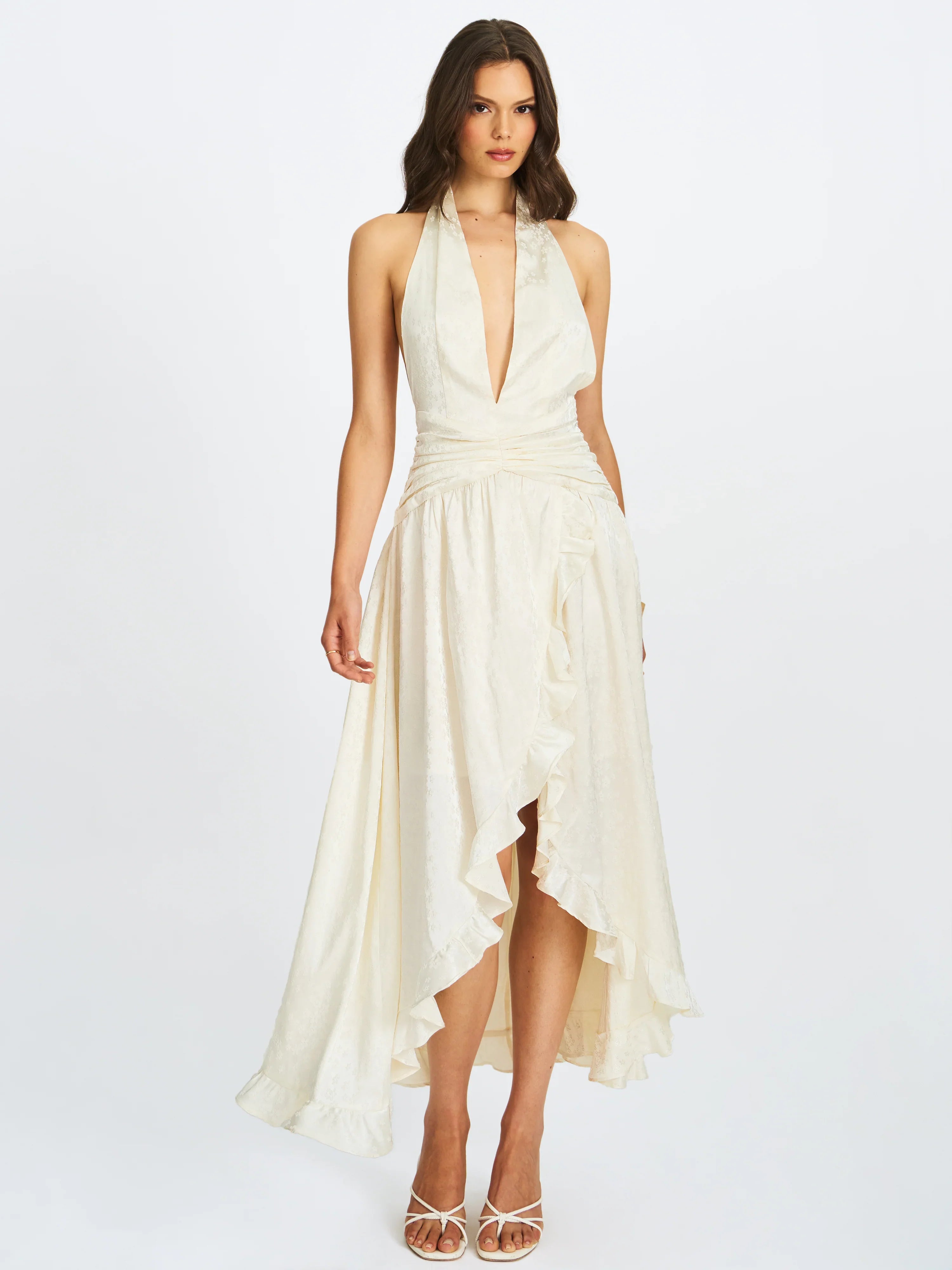 Nalani Floral Ivory Ruffled Halter Maxi Dress