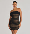Sheer Glam Rhinestone Two-Tone Off The Shoulder Mini Dress