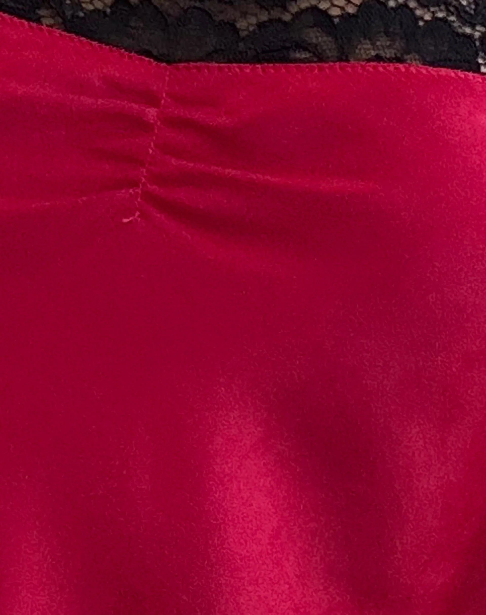 Larna Satin Mini Dress in Red with Black Lace Trimming