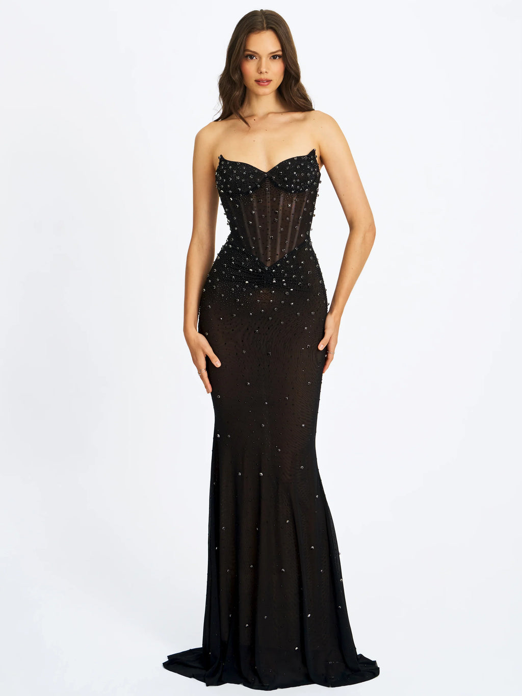 Fatima Black Crystal Sleeveless Corset Mermaid Maxi Dress