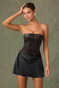 Embellished Draped Strapless A-Line Mini Dress in Black – Sparkling Party Ready