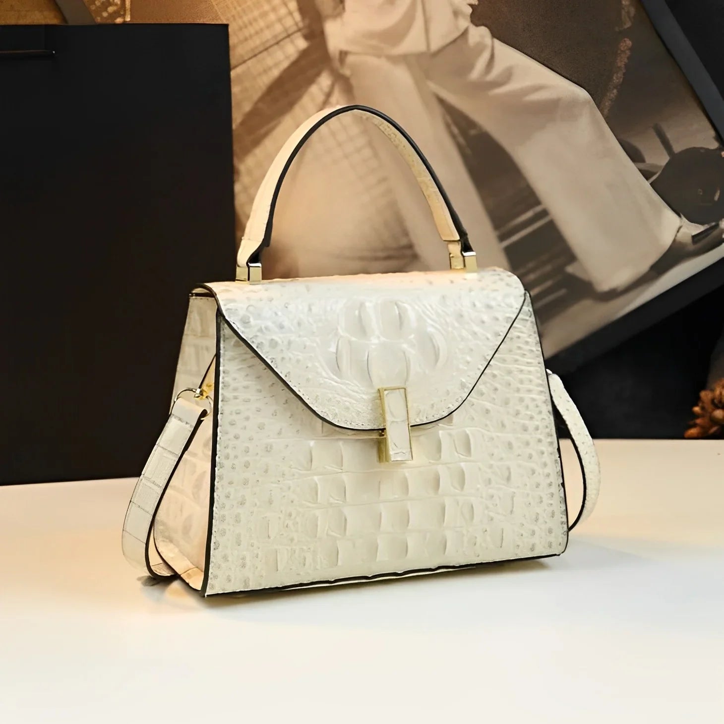 Vioraia Genuine Leather Crocodile Crossbody Bag