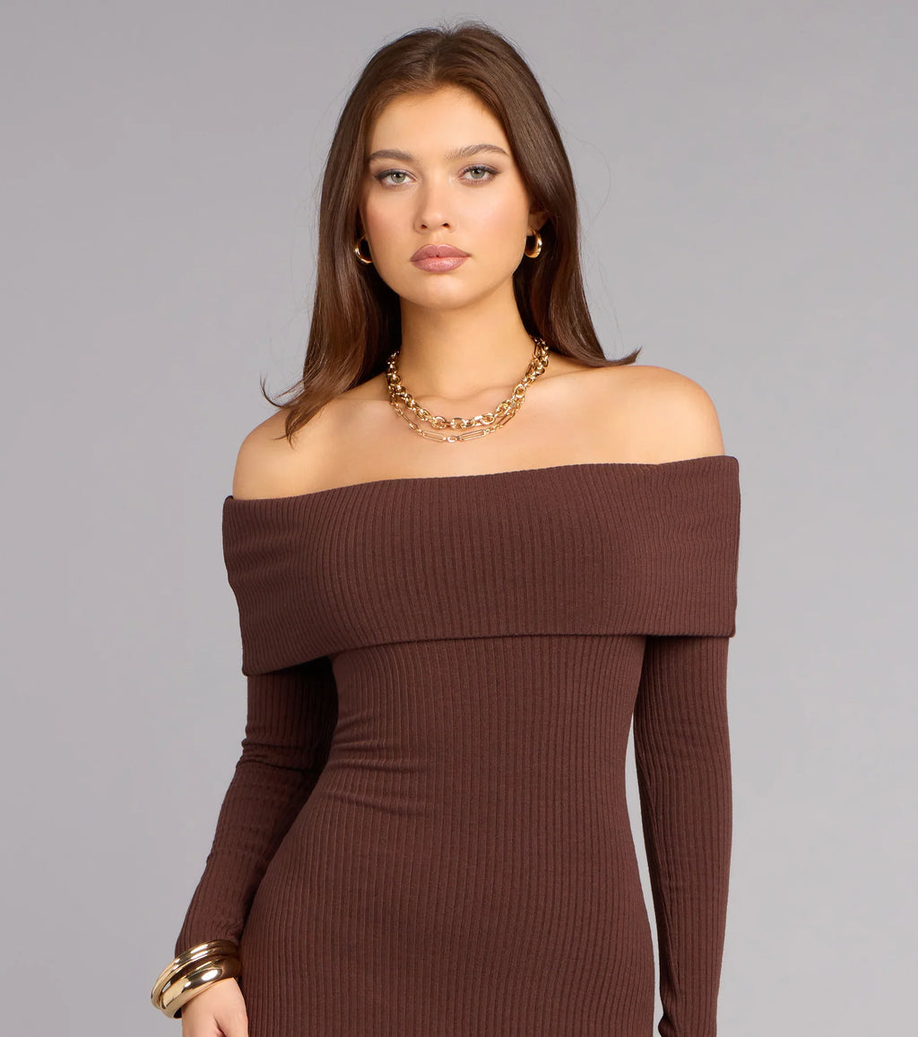 Soft Spoken Confidence Rib Knit Mini Dress