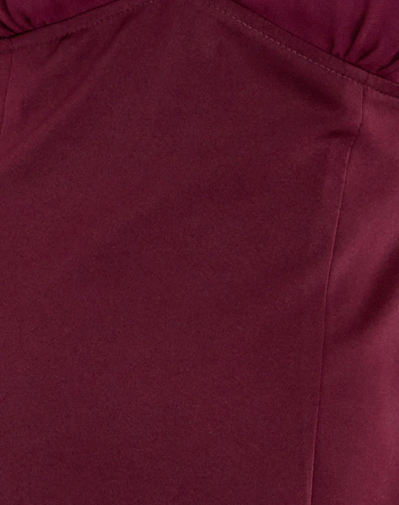 Rosali Mini Dress in Satin Chiffon Burgundy