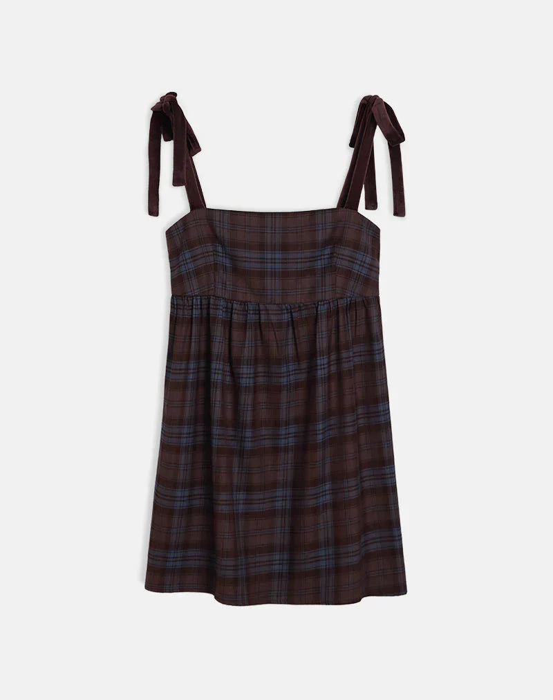 Mikayla Mini Dress in Burgundy and Blue Check