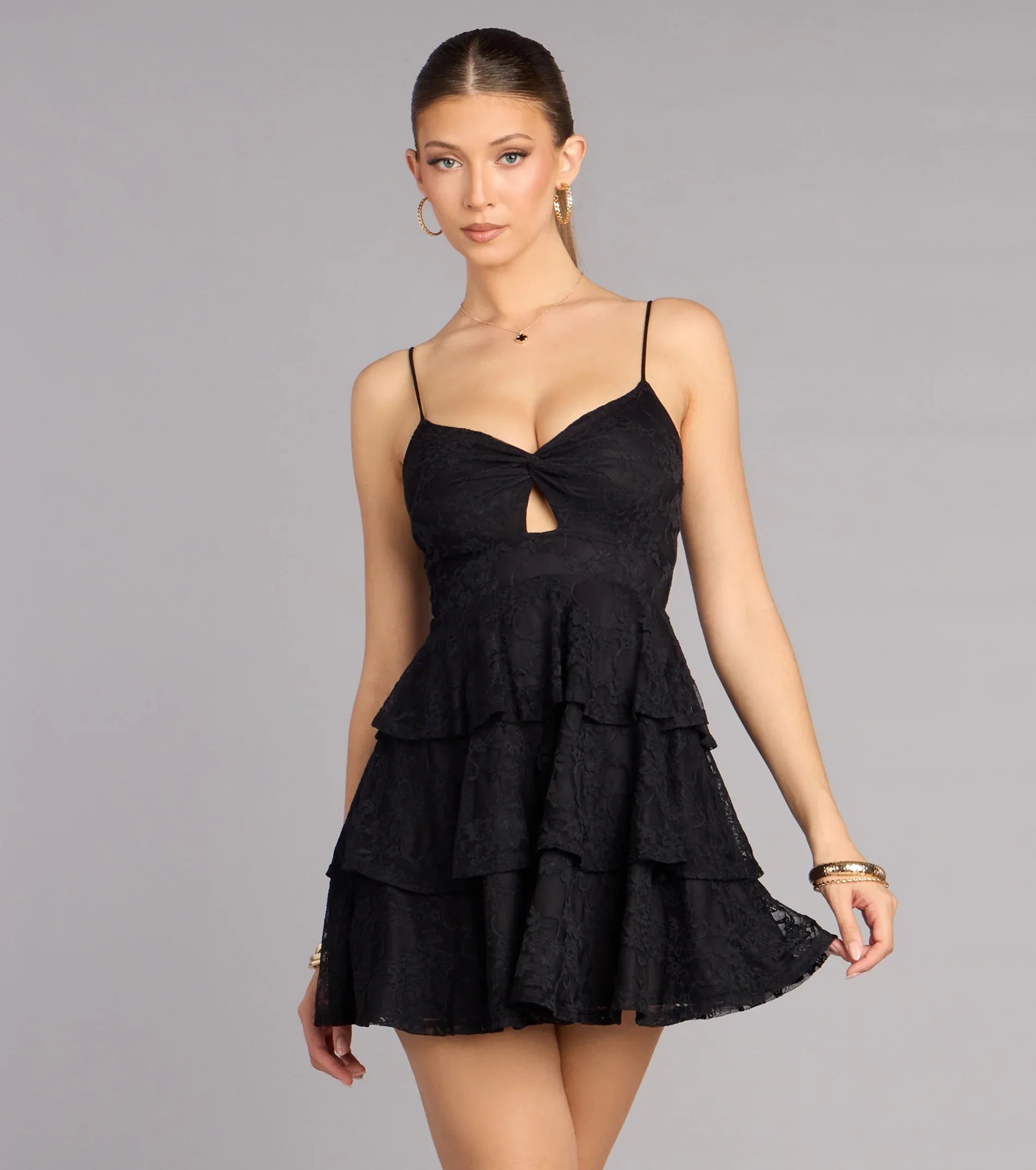 Boldly Sweet Lace Ruffle Mini Dress