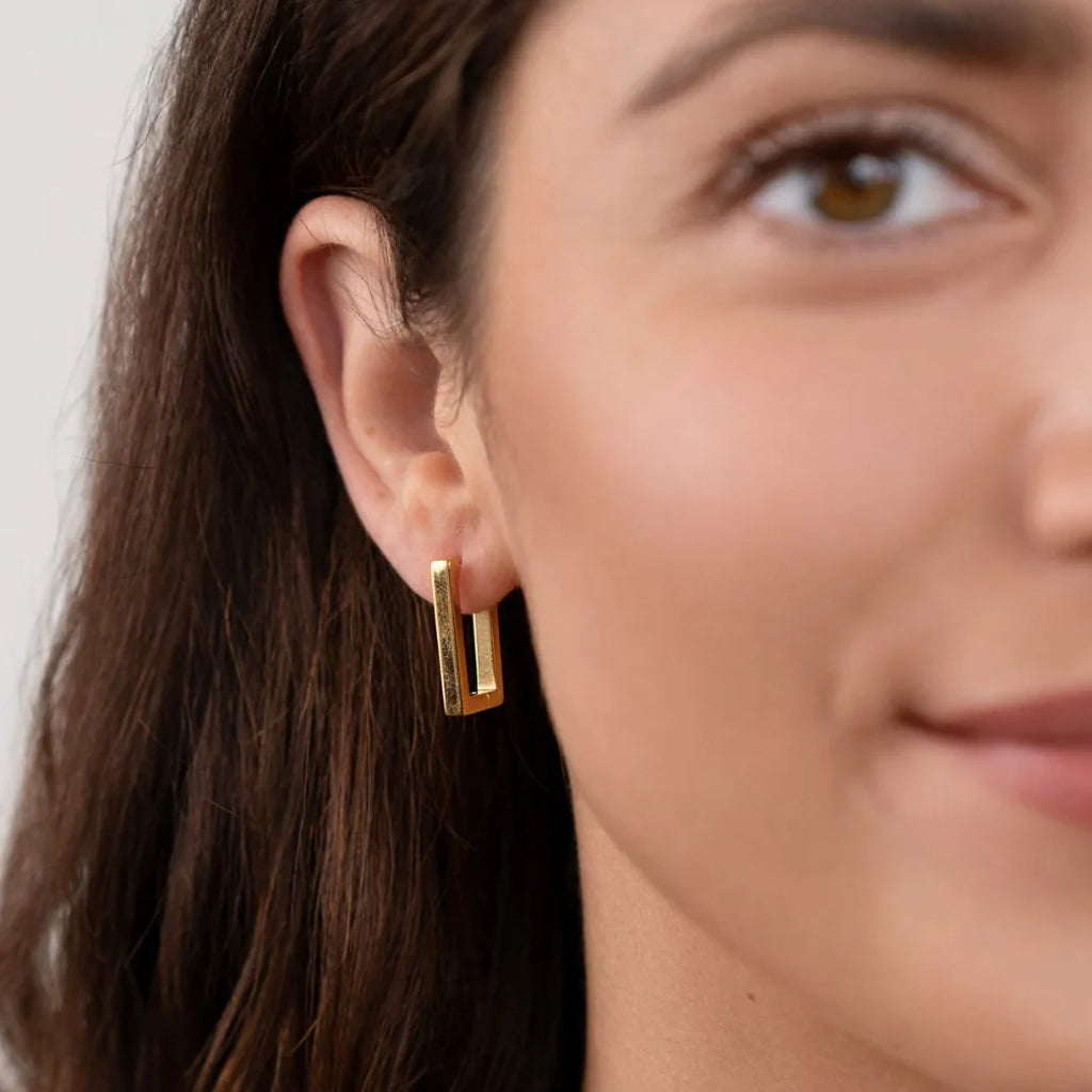 Vioraia Gold Rectangle Hoop Earrings