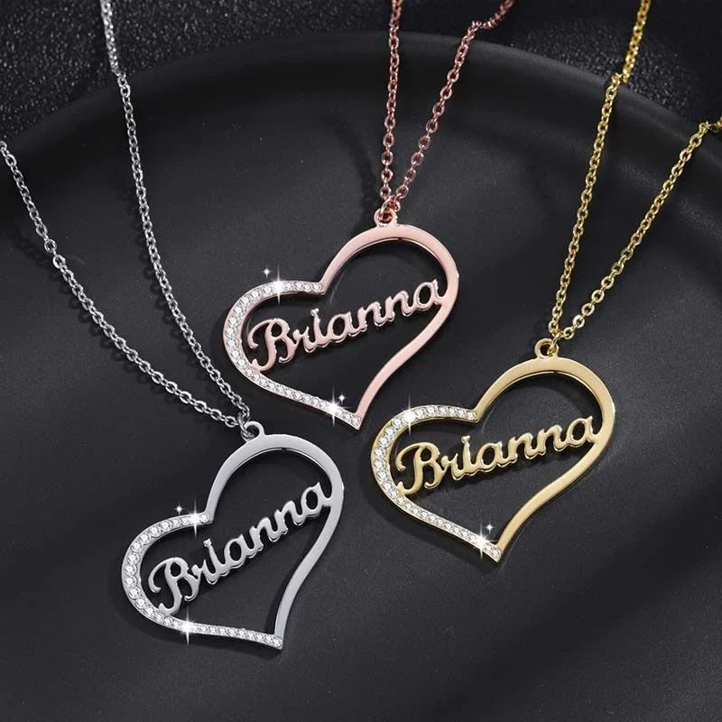 Vioraia Sparkling Name In Heart Necklace