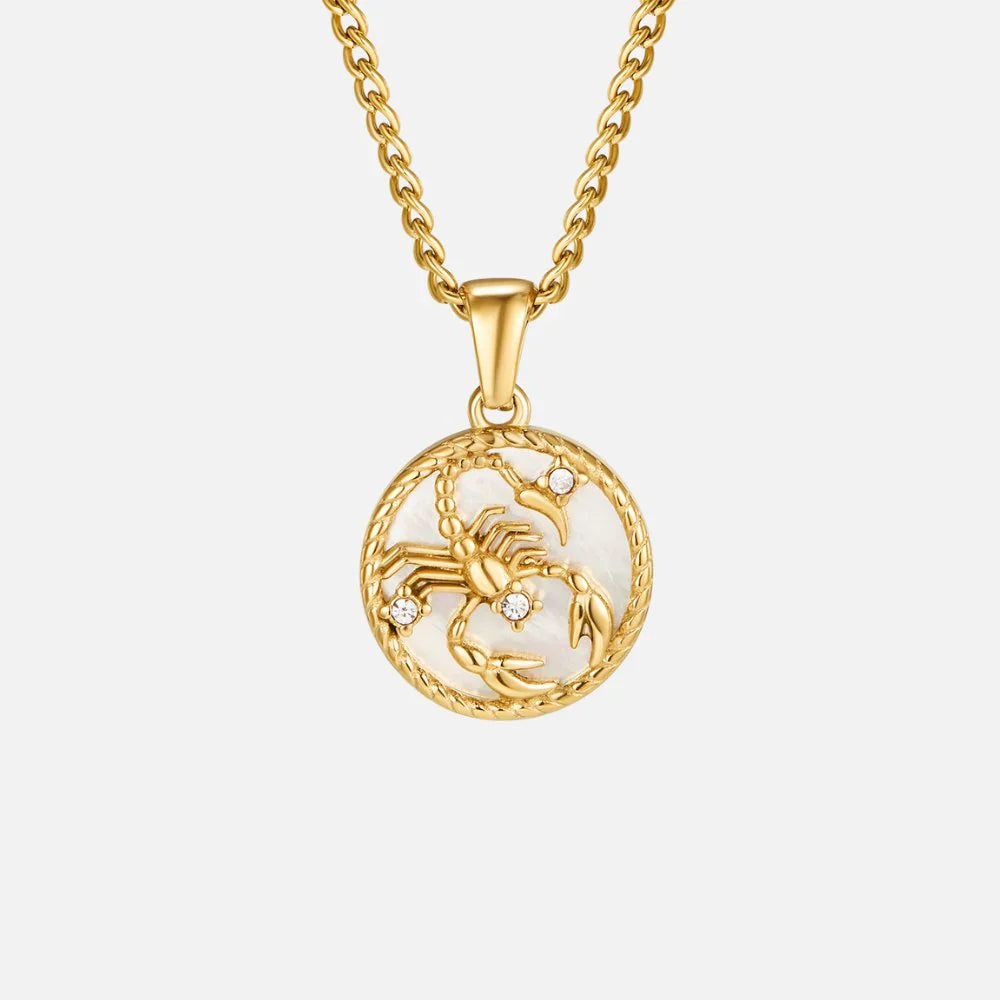 Vioraia White Shell Zodiac Coin Necklace