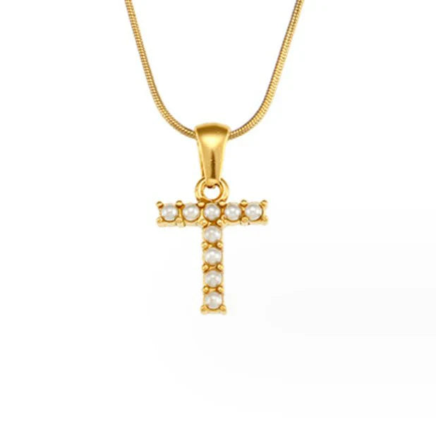 Vioraia Letter Pearl Charm Necklace