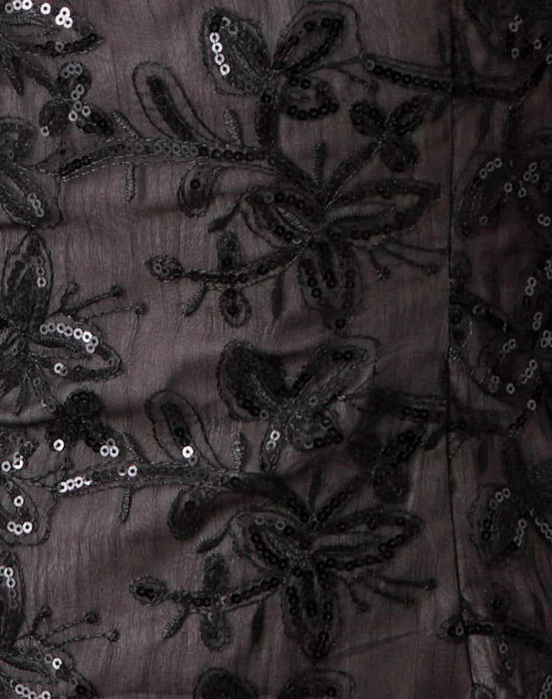 Soren Mini Dress in Floral Chiffon Sequin Black
