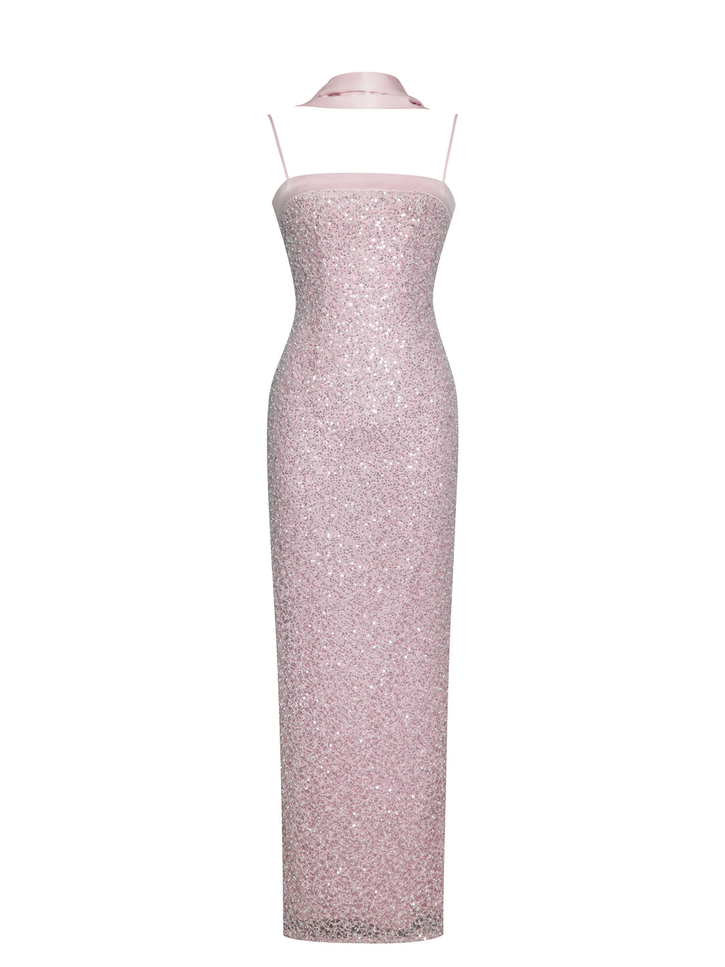 Raizel Pink Beaded Sequin Bodycon Gown with Scarf