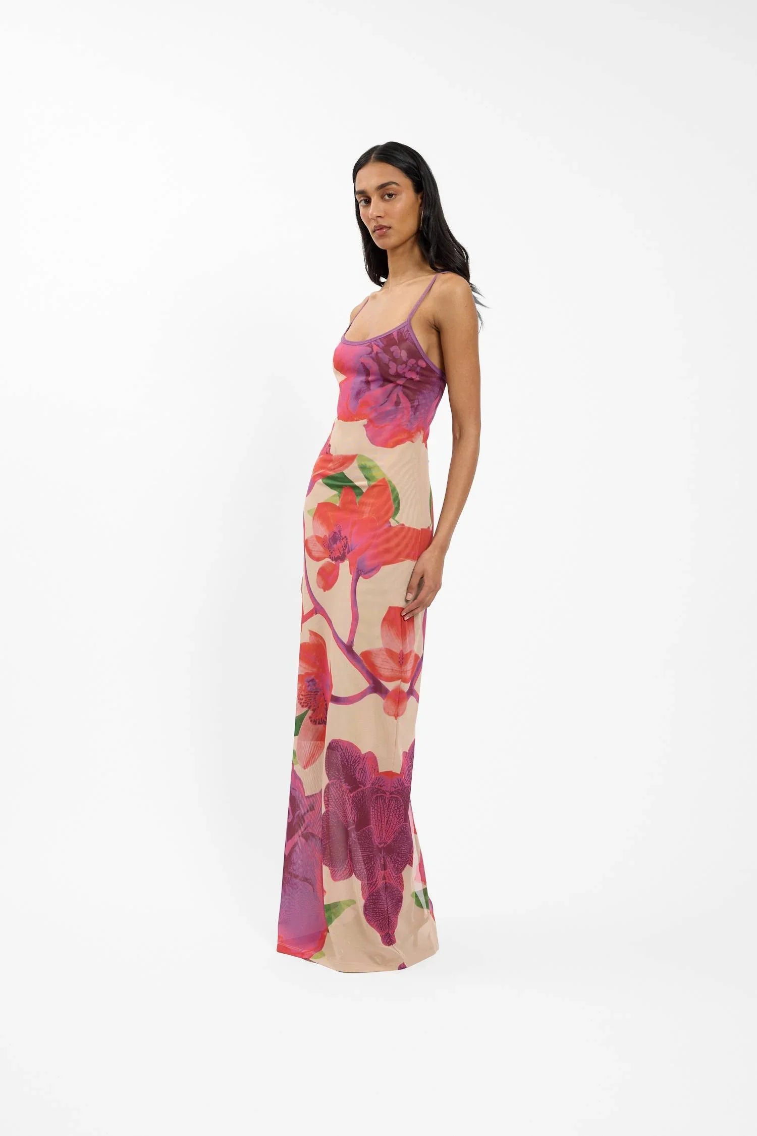 Slip Dress | Mesh Fuchsia Bloom