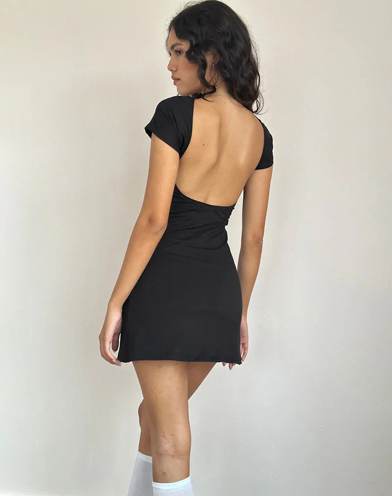 Wangi Backless Mini Dress in Lycra Black