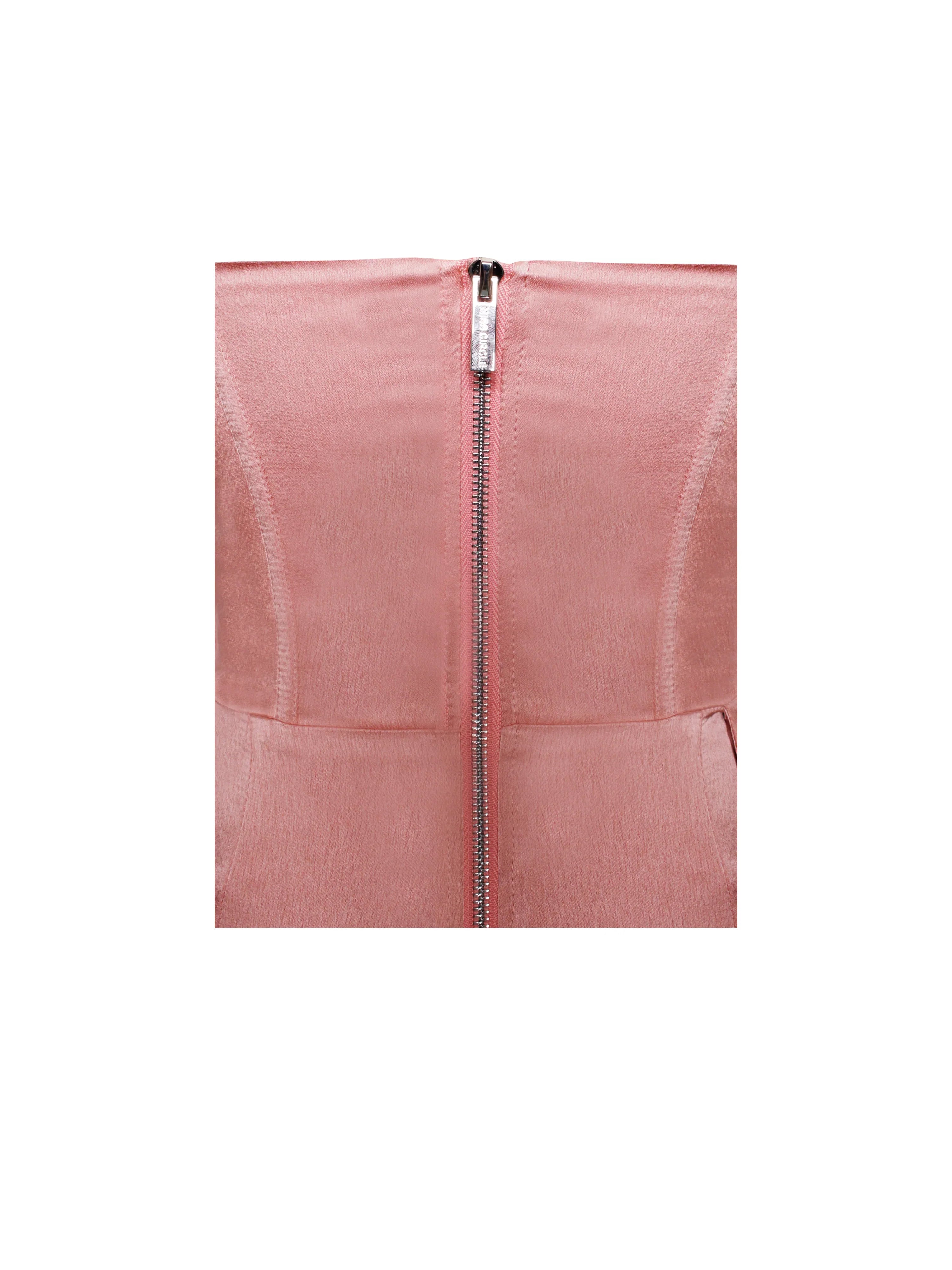 Vanity Blush Pink Satin High Slit Draping Corset Gown With Crystals