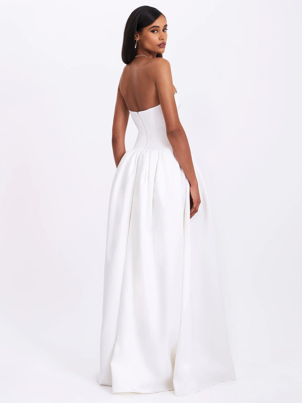 Naila Lace Trim Strapless Drop Waist Wedding Gown