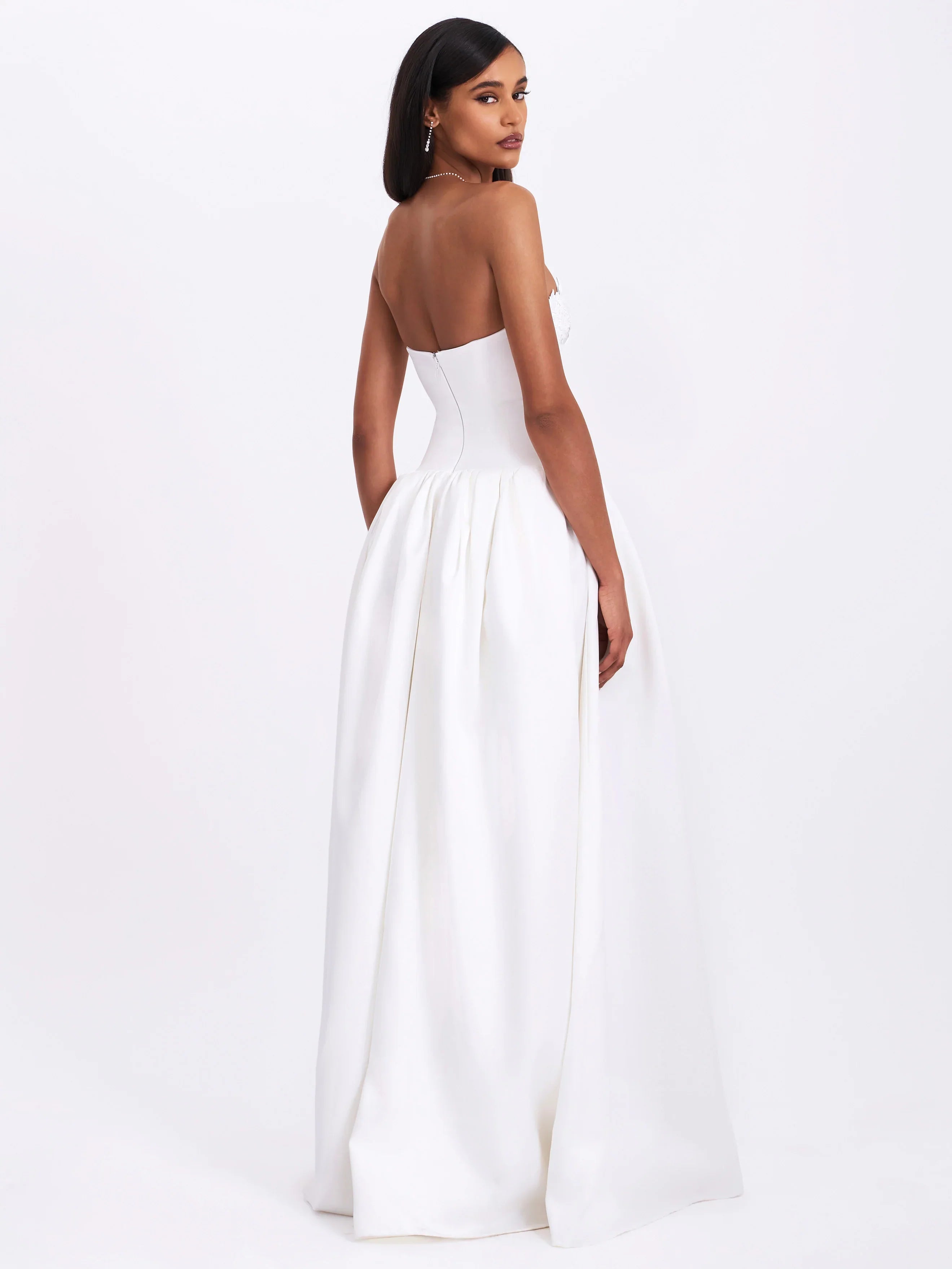 Naila Lace Trim Strapless Drop Waist Wedding Gown