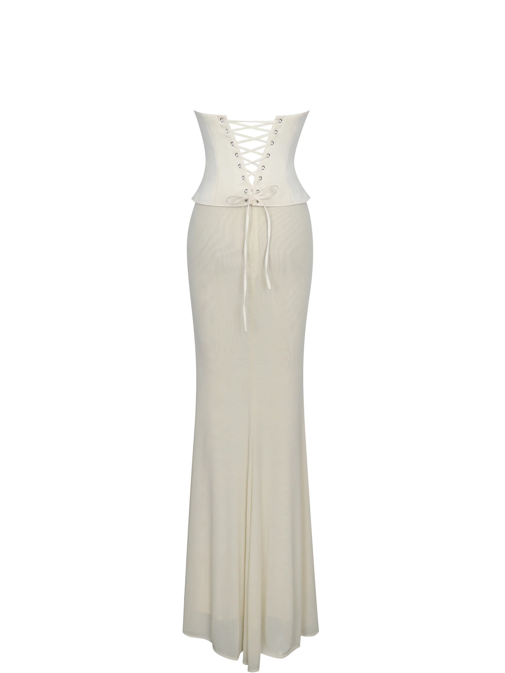 Adelina Butter Yellow Peplum Mermaid Gown with Lace-up Back