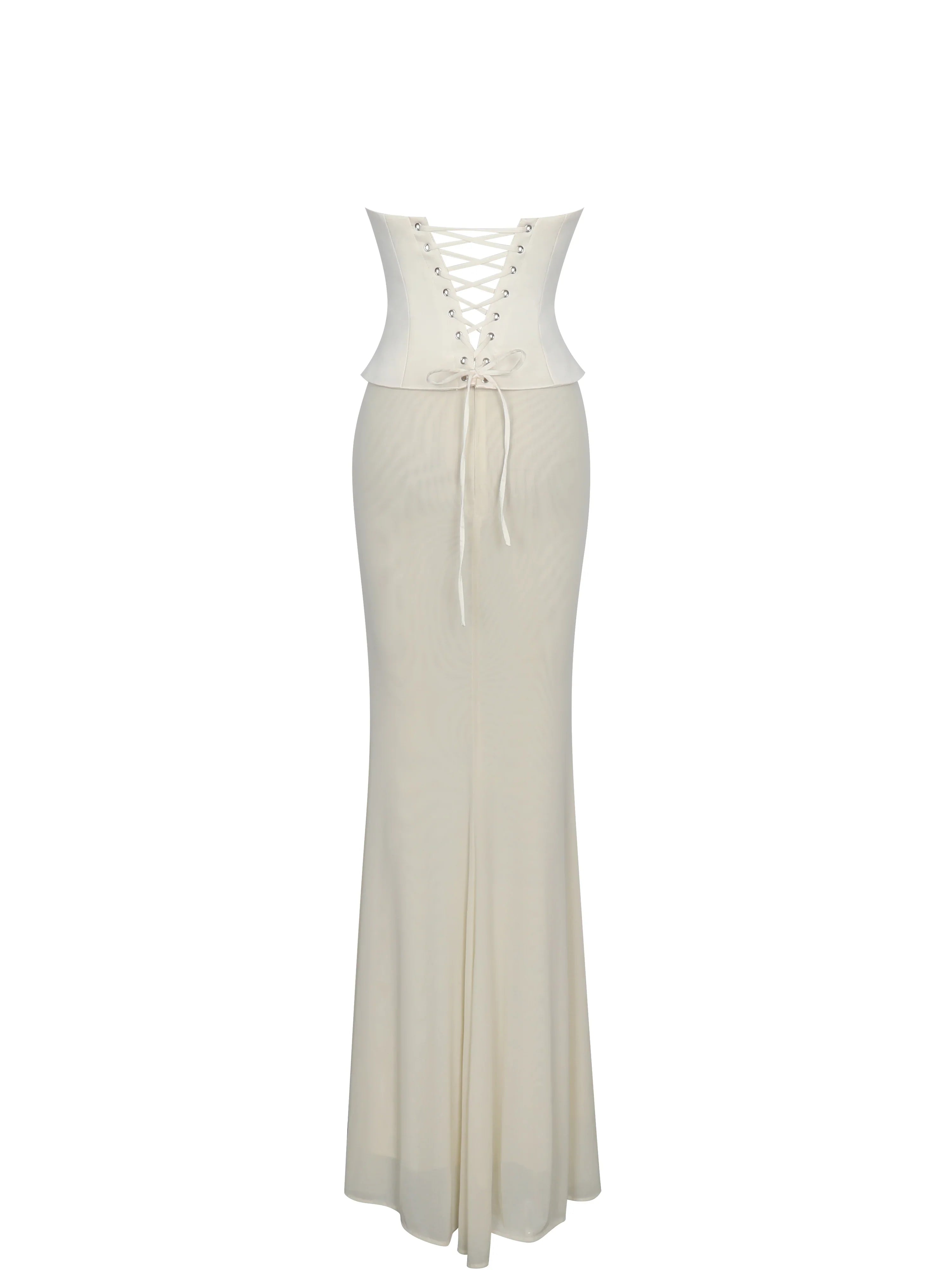 Adelina Butter Yellow Peplum Mermaid Gown with Lace-up Back