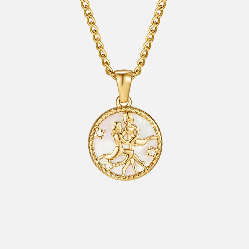 Vioraia White Shell Zodiac Coin Necklace