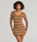 Everyday Trend Striped Knit Long Sleeve Mini Dress