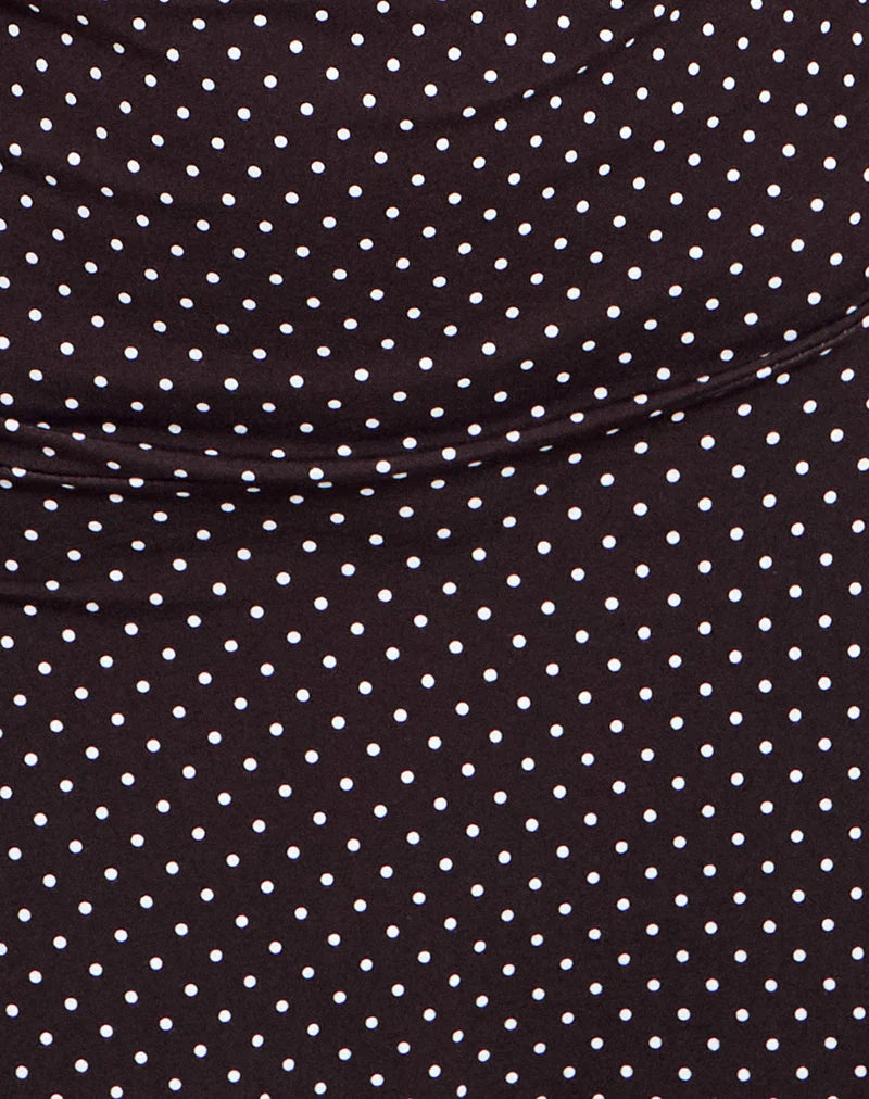 Luscian Plunge Mini Dress in Micro Polka Brown
