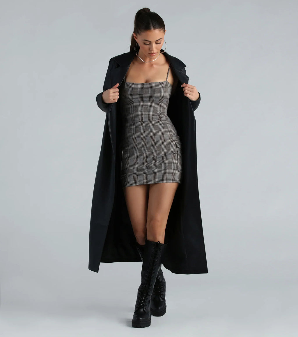 Delightfully Cute Plaid Cargo Mini Dress