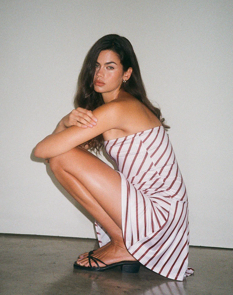 Kagari Mini Dress in Diagonal Stripe Pink