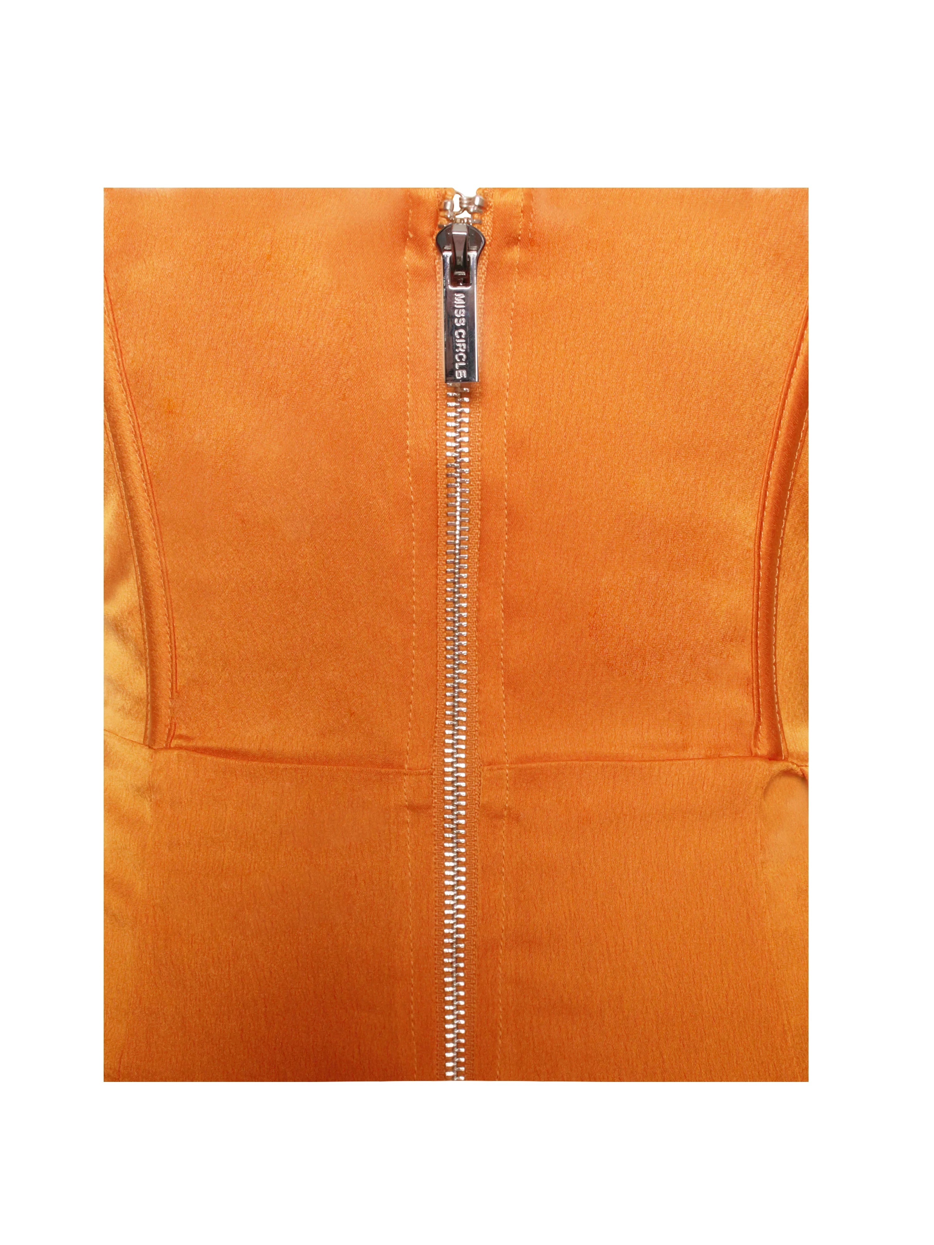 Elayna Orange Strappy Satin Corset High Slit Gown