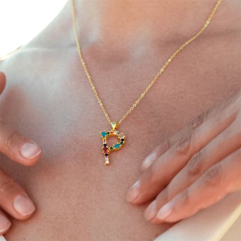 Vioraia Rainbow Gemstone Initial Necklace