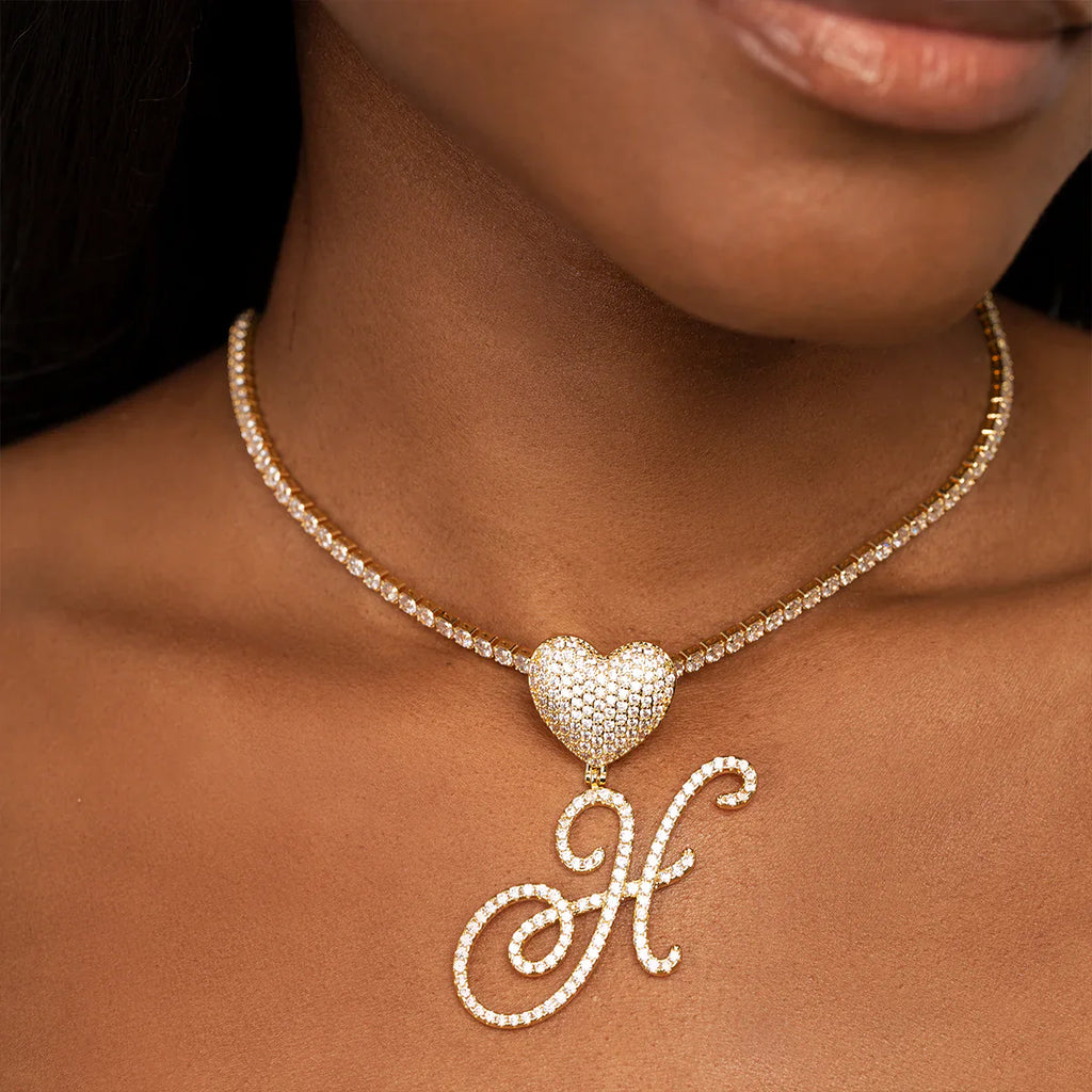Vioraia Verano Heart Initial Tennis Necklace