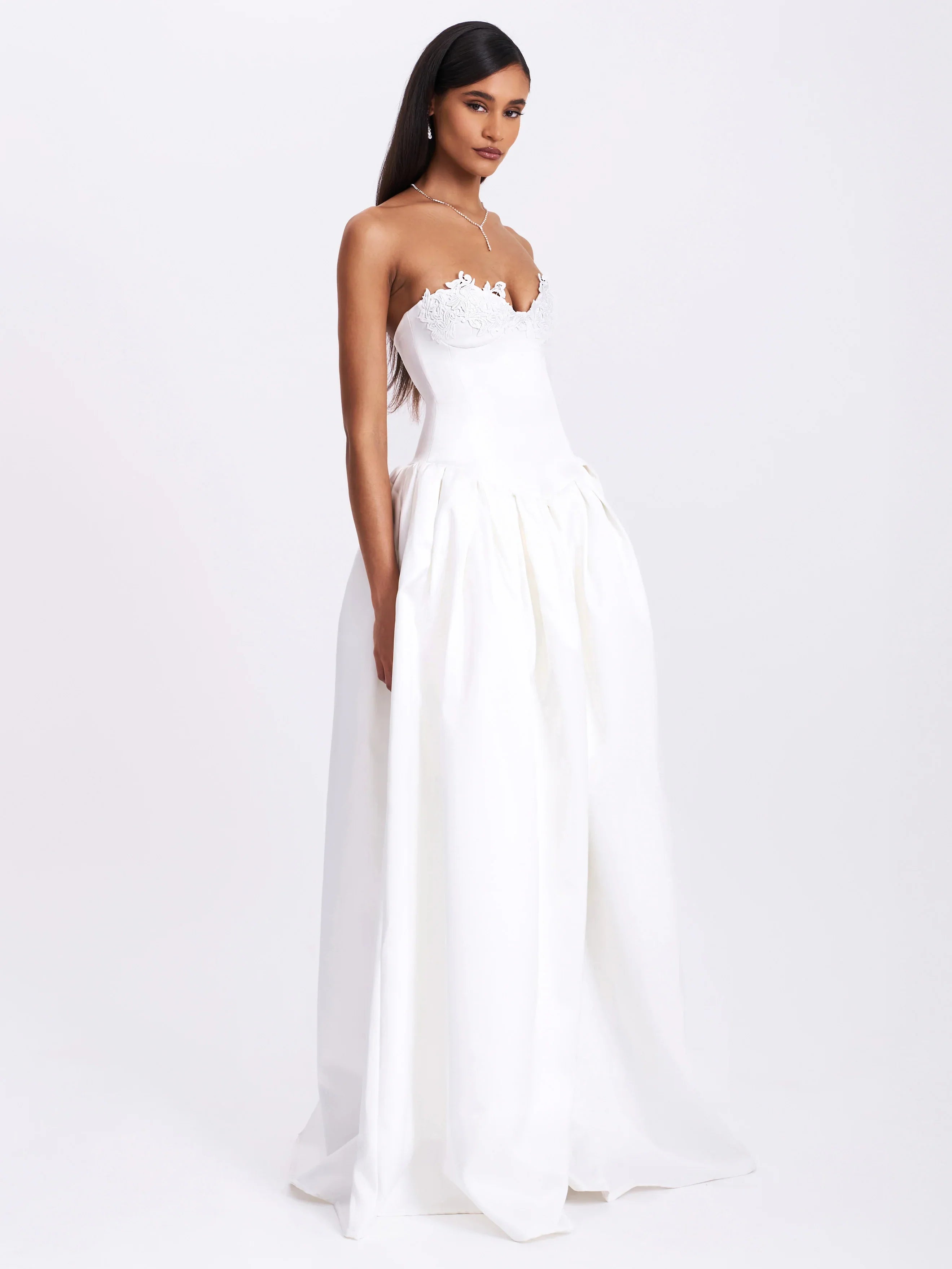 Naila Lace Trim Strapless Drop Waist Wedding Gown