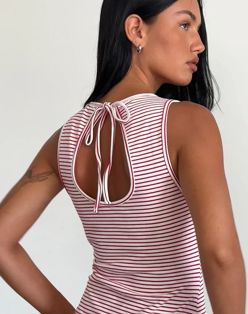 Muzuki Jersey Mini Dress in Red and White Stripe