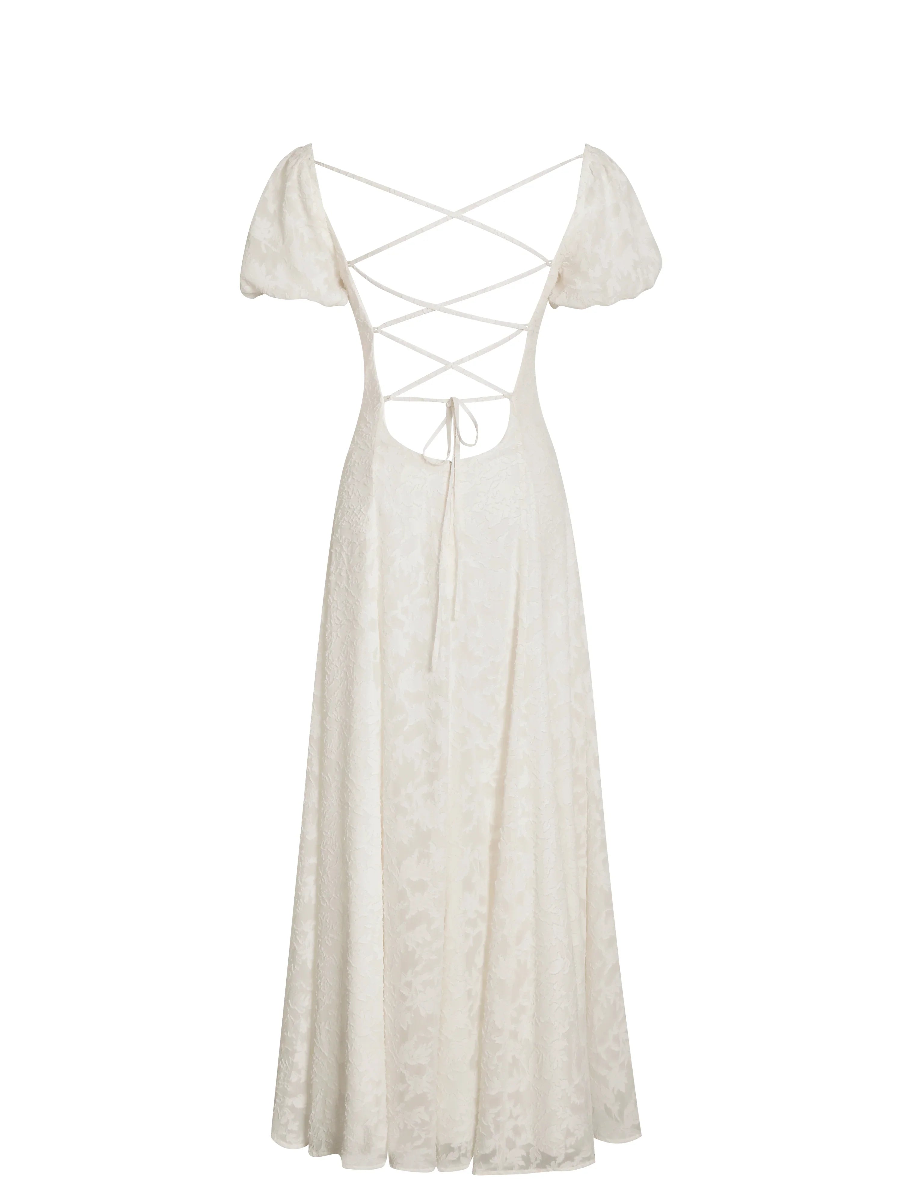 Pandora White Bubble Sleeve Backless Maxi Dress