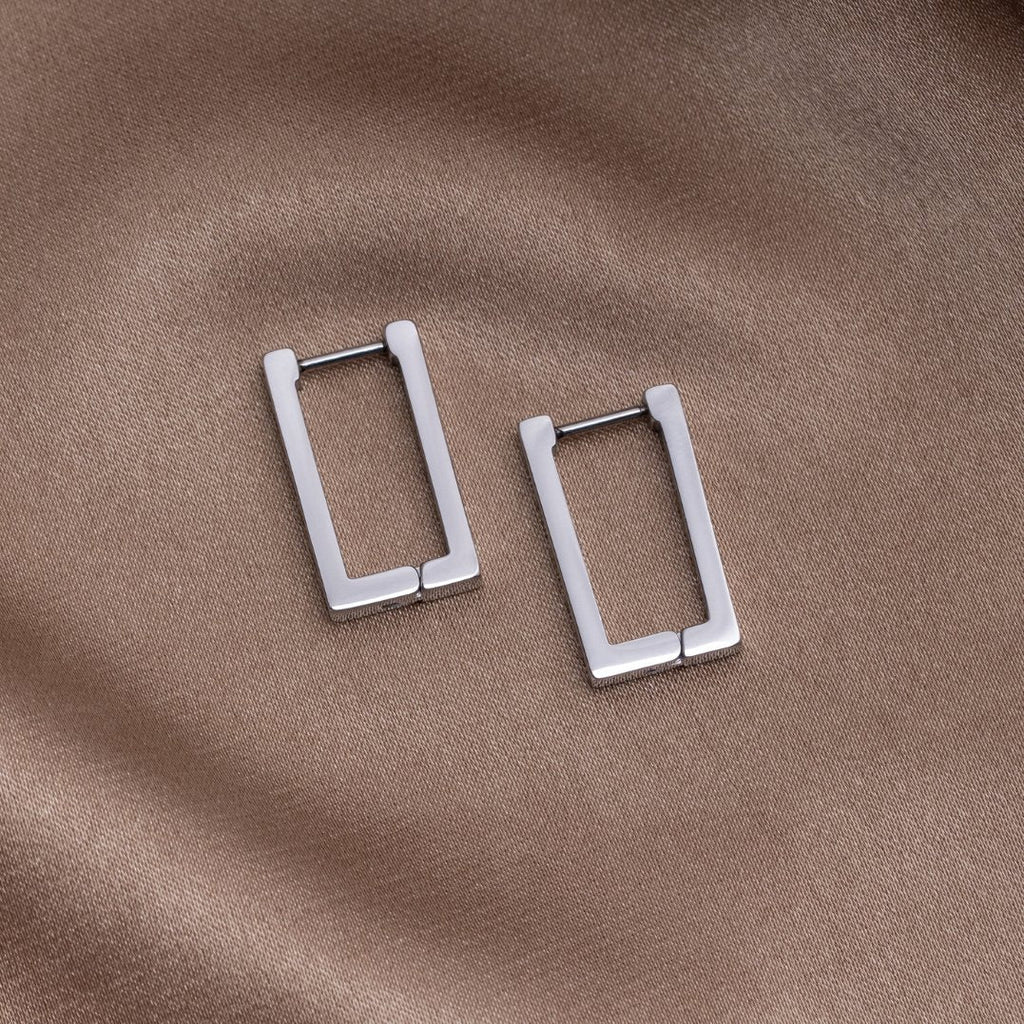 Vioraia Silver Rectangle Hoop Earrings