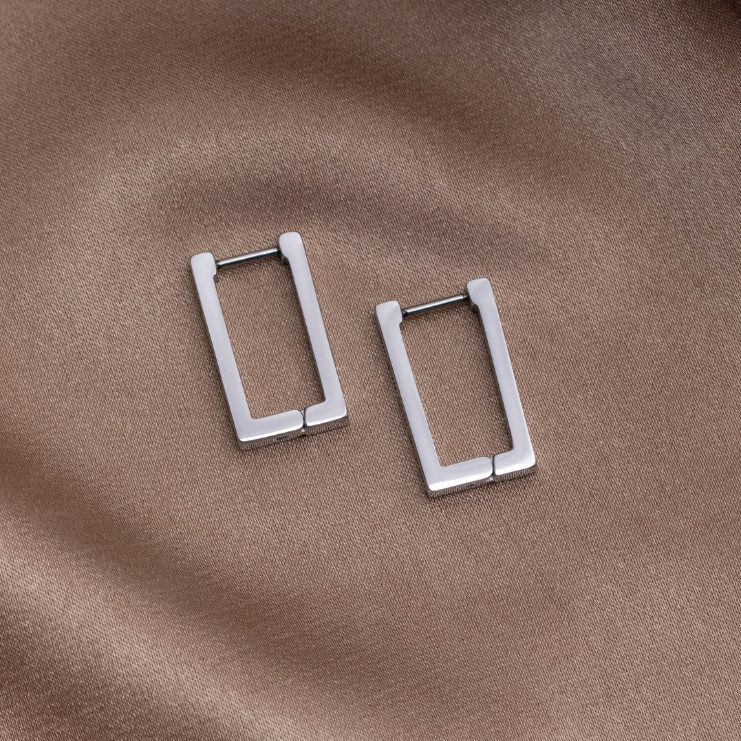 Vioraia Silver Rectangle Hoop Earrings