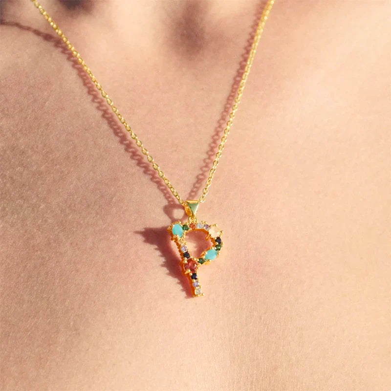 Vioraia Rainbow Gemstone Initial Necklace