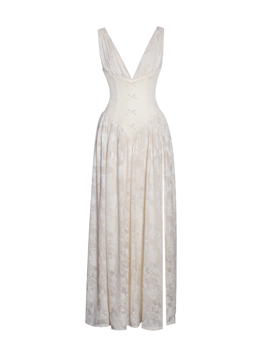 Sabrina Butter Yellow High Slit Jacquard Maxi Dress