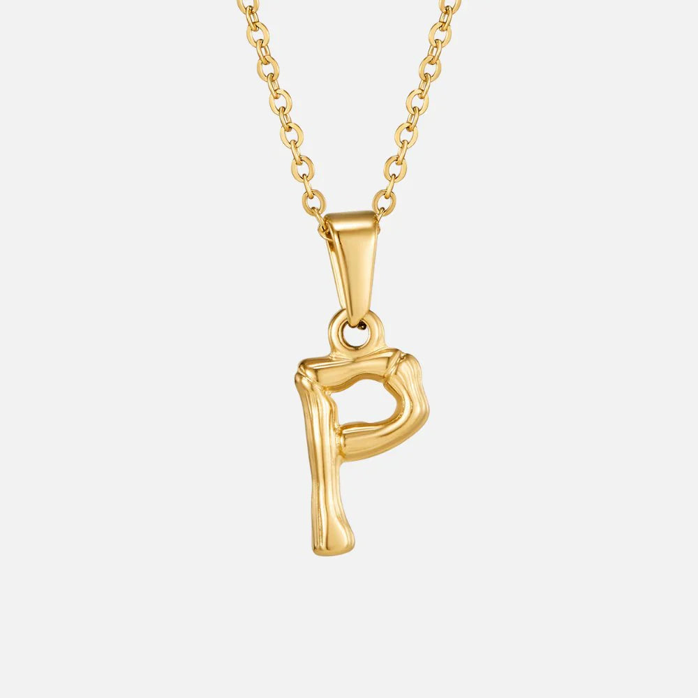 Vioraia Golden Bamboo Letter Pendant Necklace