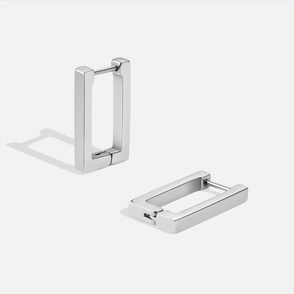 Vioraia Silver Rectangle Hoop Earrings